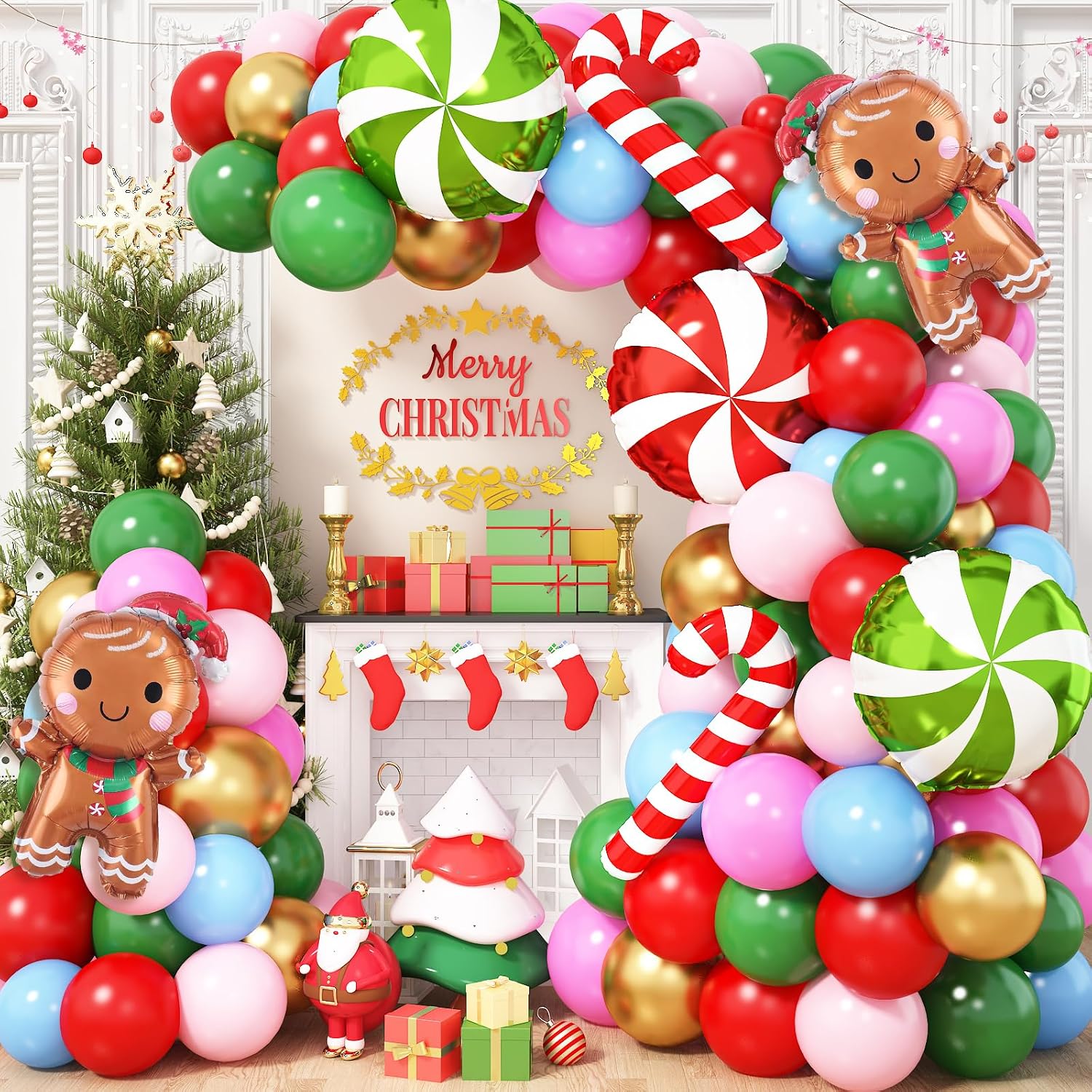 Balloon Arch Kit - ชุดซุ้มโค้งลูกโป่งคริสต์มาส 113 ชิ้น ลูกโป่งซุ้มคริสต์มาส สีชมพู ฟ้า