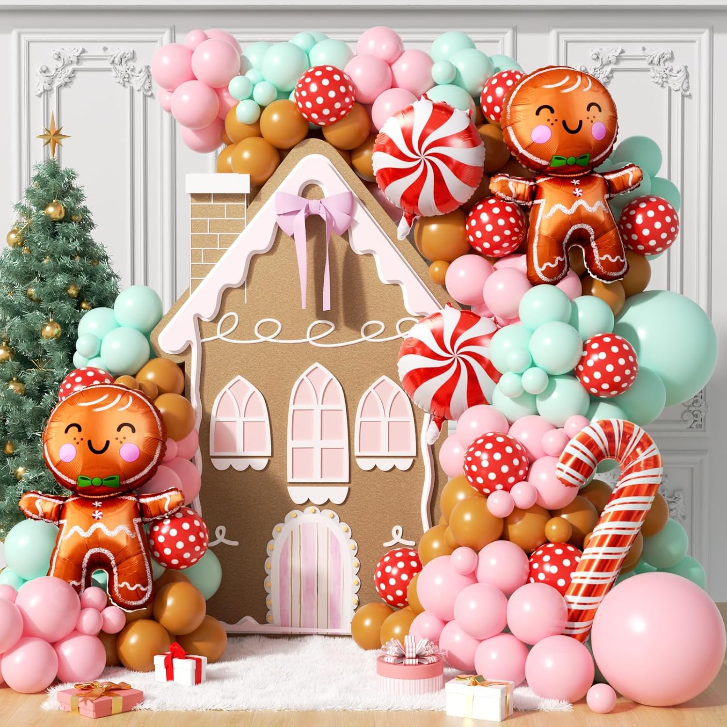 Balloon Arch Kit - ชุดลูกโป่งคริสต์มาส 160 ชิ้น ชุดตกแต่งซุ้มลูกโป่งคริสต์มาส สีพาสเทล ชมพู
