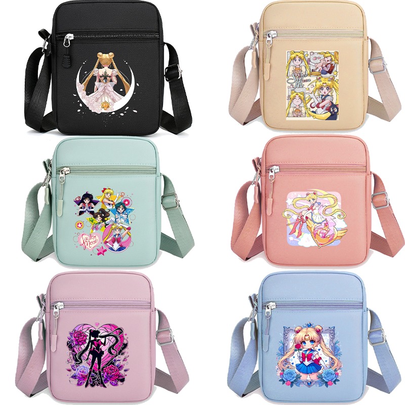Party Favor Bag - กระเป๋าสะพายไหล่เซเลอร์มูน กระเป๋าสะพายข้างน่ารักสำหรับทุกเพศ กระเป๋าถือพิมพ์ลายการ์ตูนอนิเมะ กระเป๋าถือแฟชั่นพกพาสำหรับผู้หญิง ของขวัญสำหรับงานปาร์ตี้