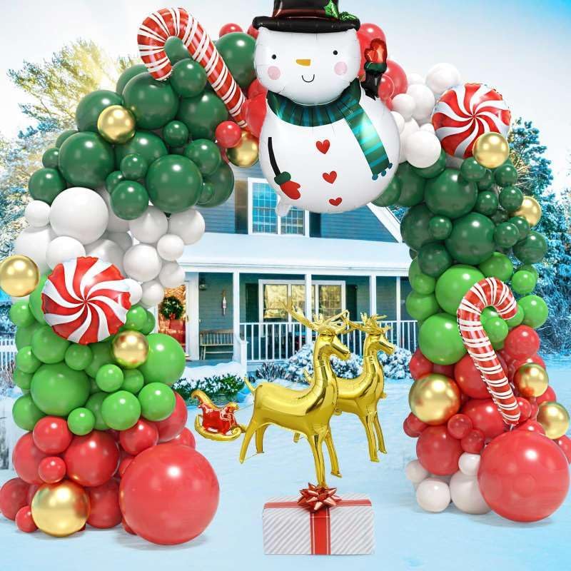 Balloon Arch Kit - ชุดลูกโป่งคริสต์มาส 183 ชิ้น พร้อมลูกโป่งฟอยล์สีแดง ทอง เขียว