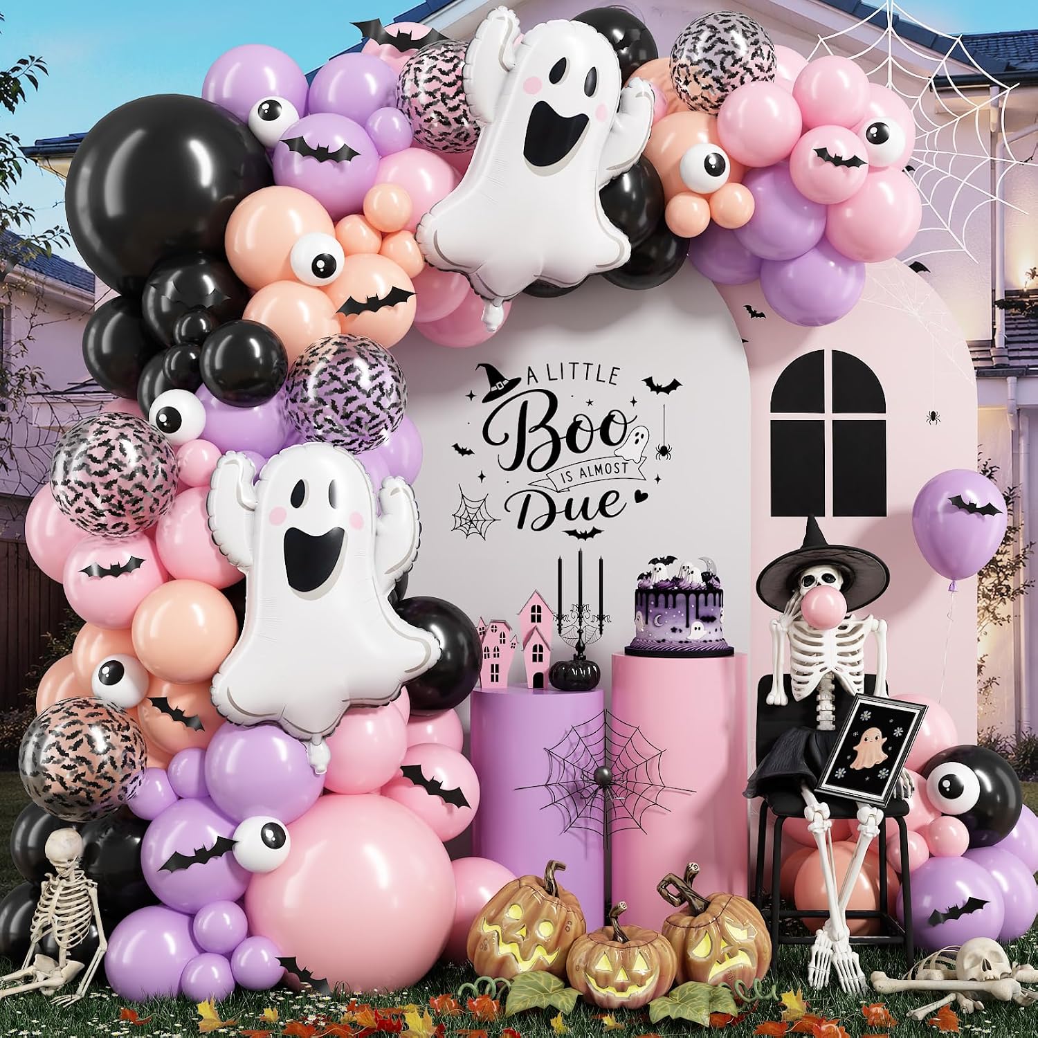 Balloon Arch Kit - ชุดลูกโป่งตกแต่งฮาโลวีนพร้อมสติกเกอร์ค้างคาว 3 มิติและลูกโป่งผี