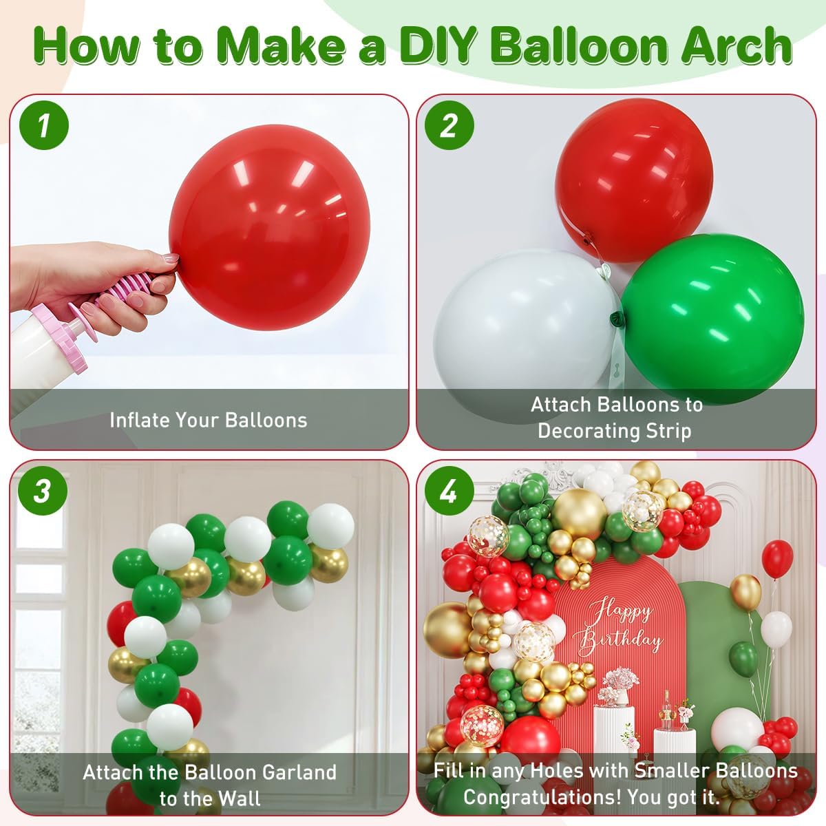 ชุดลูกโป่งสีแดง ขาว เขียว และท - Balloon Arch Kit บทวิจารณ์และราคา